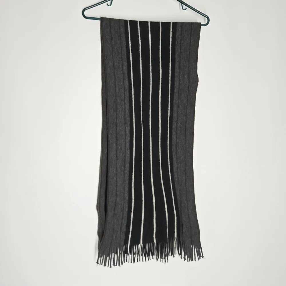 Chic Black, Gray, and White Striped Knit Scarf